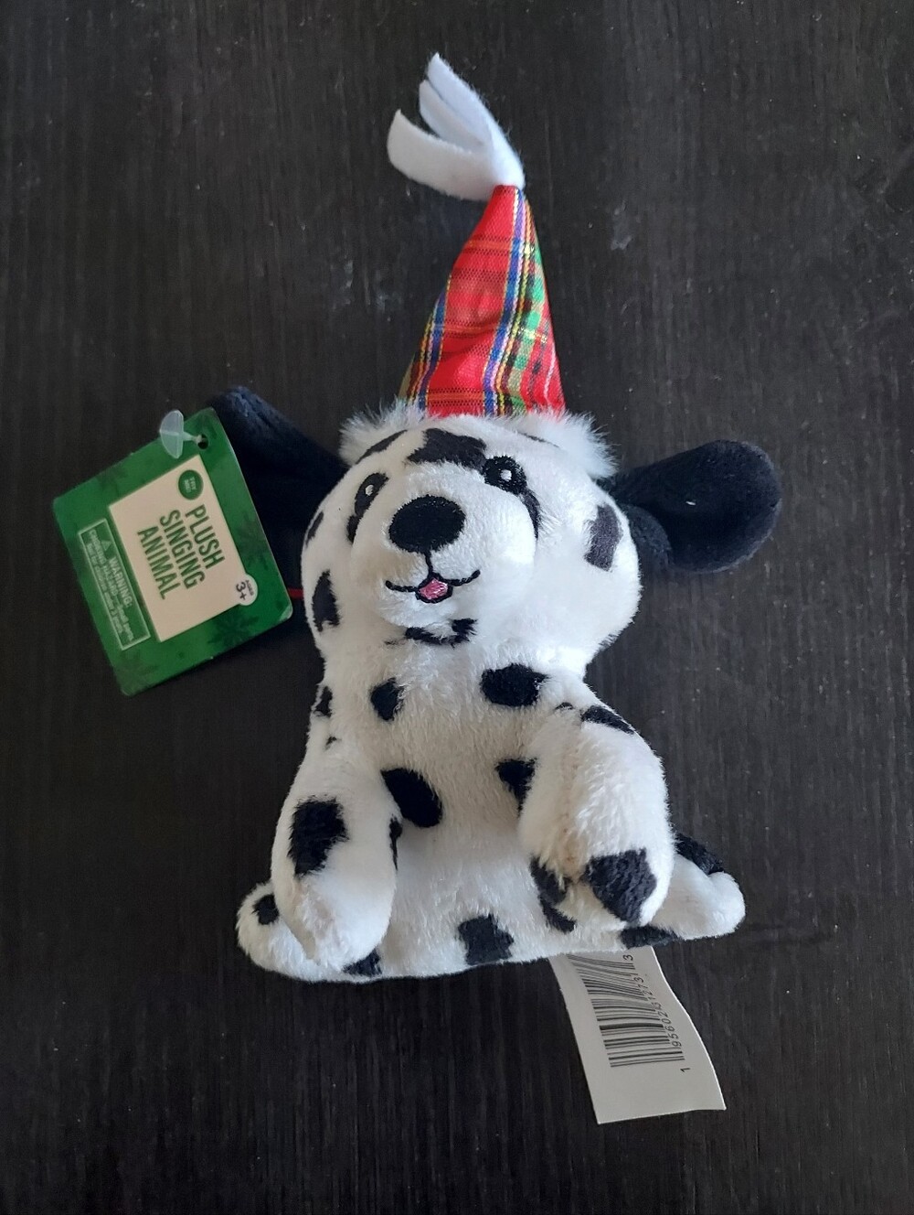 Dalmatian Plush with Red Plaid Party Hat - White, Black, Red